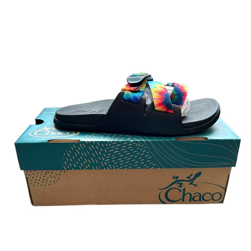 Chaco Chillos Slide Sandal Dark Tie Dye Rainbow Pride Sz. 9 NWT